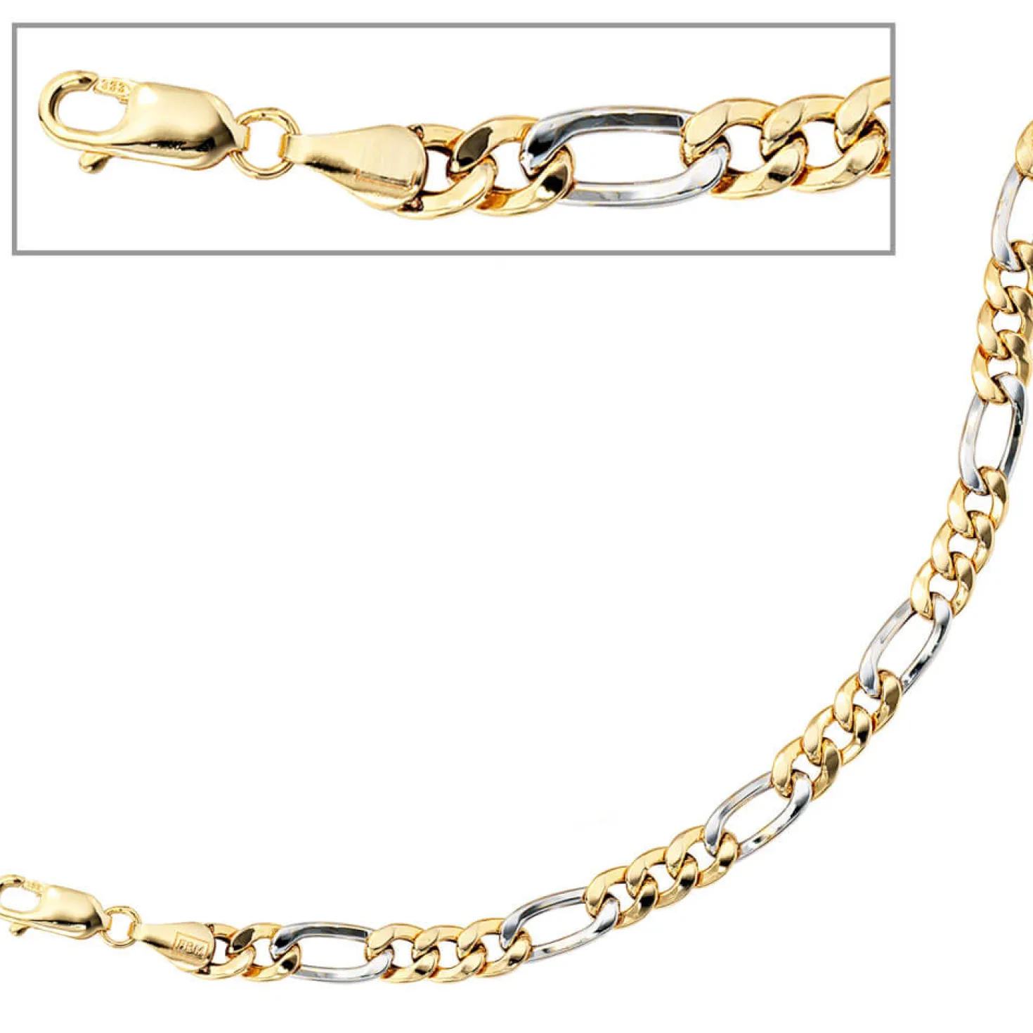 5,7mm Figarokette Collier Kette 333 Gold Gelbgold Weißgold, 45cm