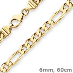 6mm Figarokette diamantiert Collier Halskette aus 585 Gold Gelbgold 60cm