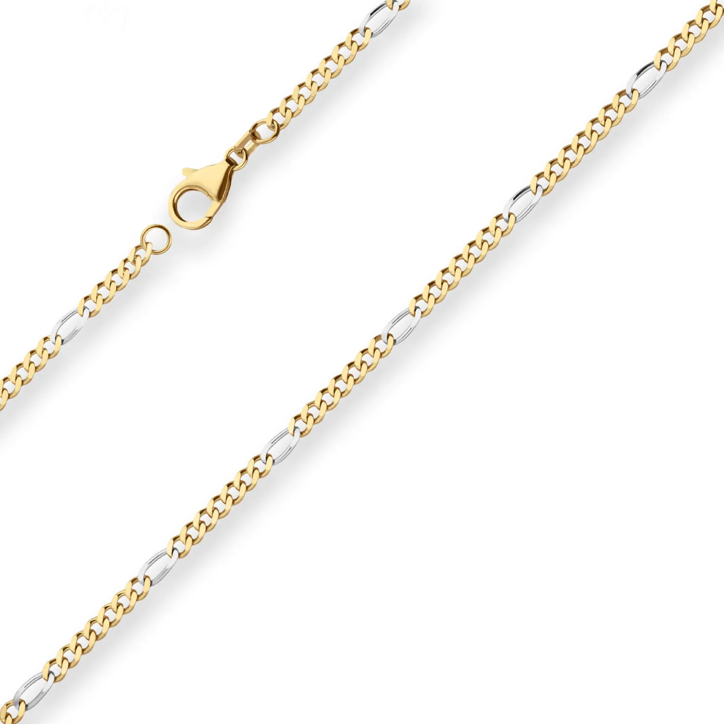 2,8mm Figarokette diamantiert Collier Halskette aus 750 Gold gelb/weiß 50cm