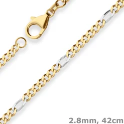 2,8mm Figarokette diamantiert Collier Halskette aus 750 Gold gelb/weiß 42cm
