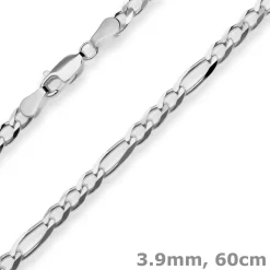 3,9mm Figarokette diamantiert Collier Halskette aus 925 Silber rhodiniert 60cm