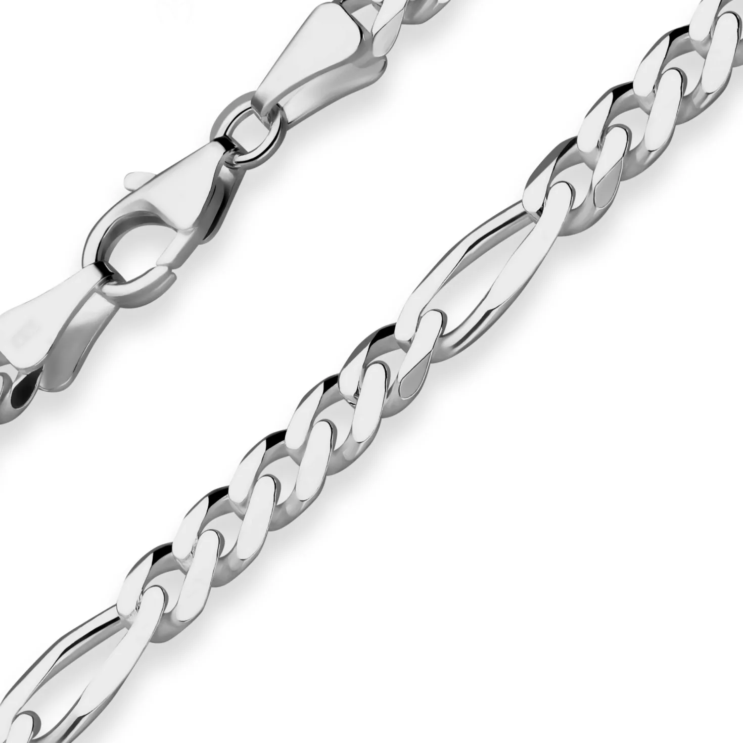 5,7mm Figarokette diamantiert Collier Halskette aus 925 Silber rhodiniert 60cm