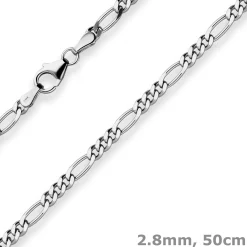2,8mm Figarokette diamantiert Collier Halskette aus 925 Silber rhodiniert 50cm