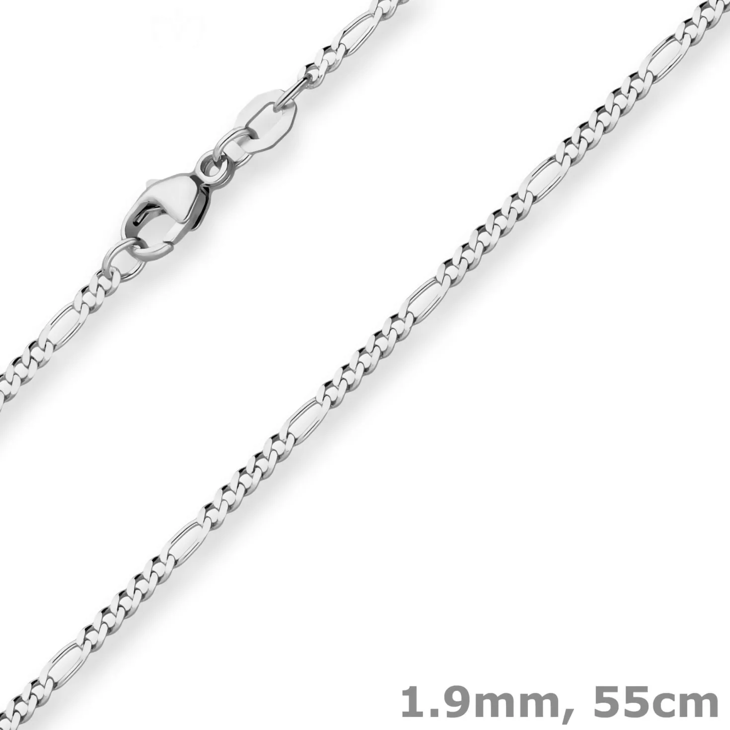 1,9mm Figarokette diamantiert Collier Halskette aus 925 Silber rhodiniert 55cm