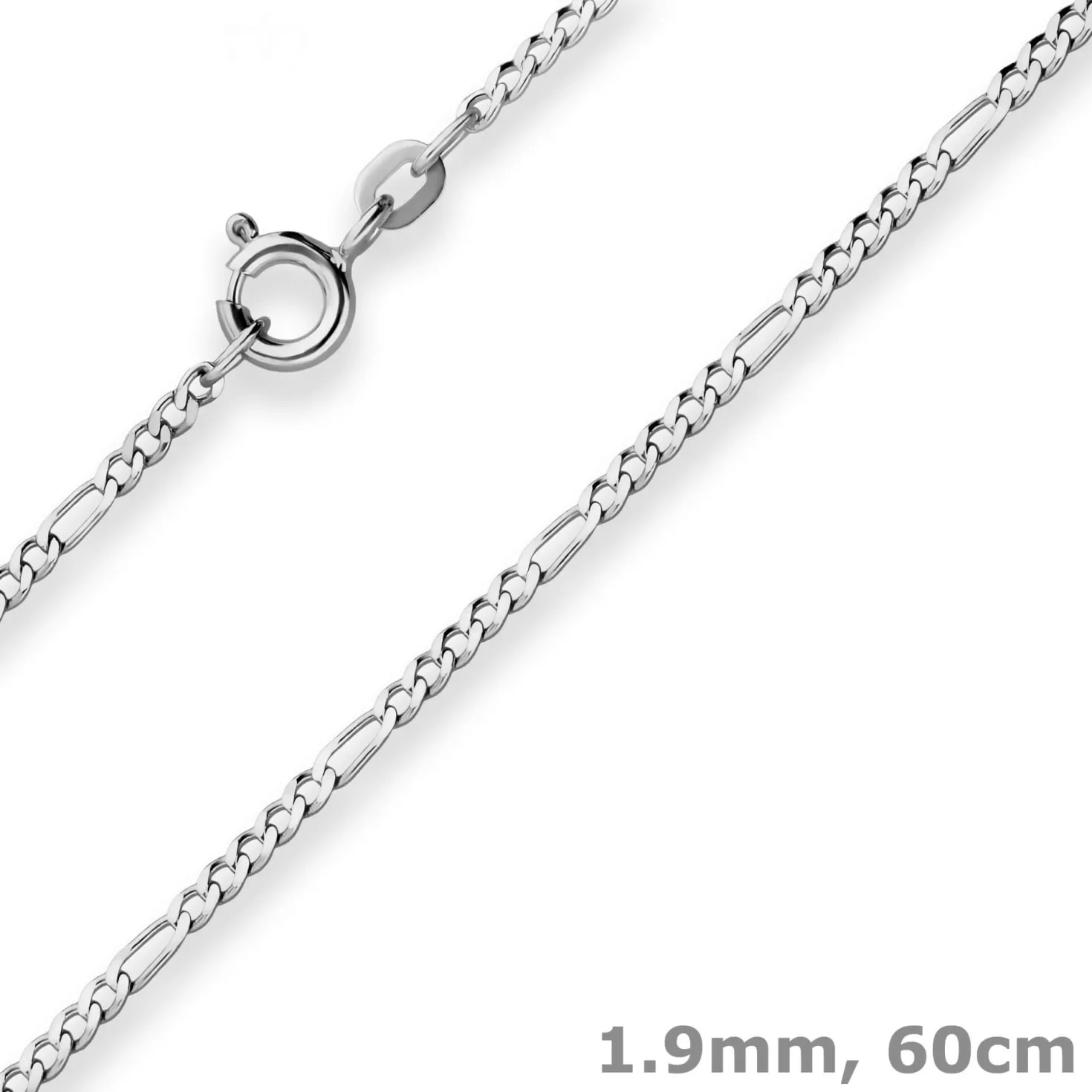 1,9mm Figarokette diamantiert Collier Halskette aus 925 Silber rhodiniert 60cm