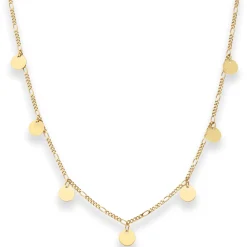 1,6mm Figarokette diamantiert Collier 7 runde Plättchen aus 585 Gelbgold 38cm