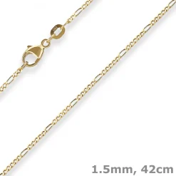 1,5mm Figarokette diamantiert Kette Collier Halskette aus 585 Gold Gelbgold 42cm