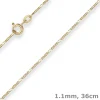 1,1mm Figarokette diamantiert Kette Collier Halskette aus 375 Gold Gelbgold 36cm