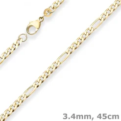 3,4mm Figarokette diamantiert Kette Collier Halskette aus 333 Gold Gelbgold 45cm