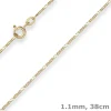 1,1mm Figarokette diamantiert Kette Collier Halskette aus 375 Gold Gelbgold 38cm