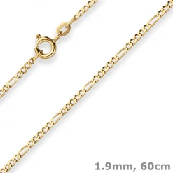 1,9mm Figarokette diamantiert Kette Collier Halskette aus 333 Gold Gelbgold 60cm