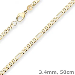 3,4mm Figarokette diamantiert Kette Collier Halskette aus 333 Gold Gelbgold 50cm
