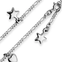 2,2mm Figarokette diamantiert Kette Fusskette aus 925 Silber rhodiniert 25cm