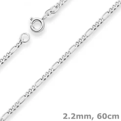 2,2mm Figarokette diamantiert Silberkette Collier Halskette aus 925 Silber 60cm