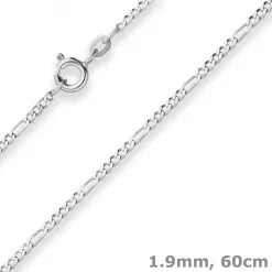 1,9mm Figarokette diamantiert Silberkette Collier Halskette aus 925 Silber 60cm