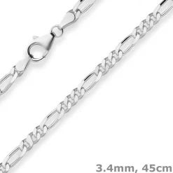3,4mm Figarokette diamantiert Silberkette Collier Halskette aus 925 Silber 45cm