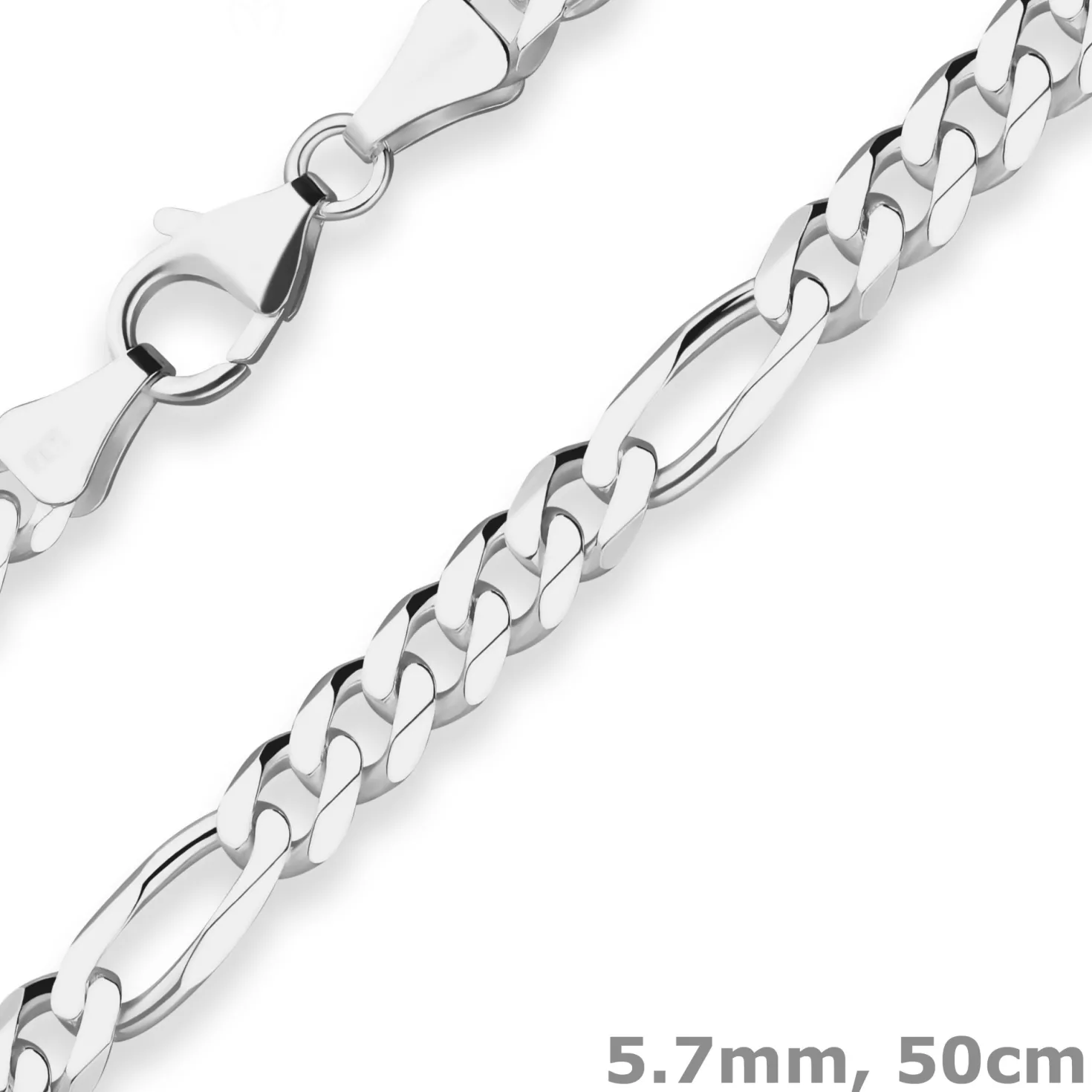 5,7mm Figarokette diamantiert Silberkette Collier Halskette aus 925 Silber 50cm