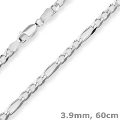 3,9mm Figarokette diamantiert Silberkette Collier Halskette aus 925 Silber 60cm