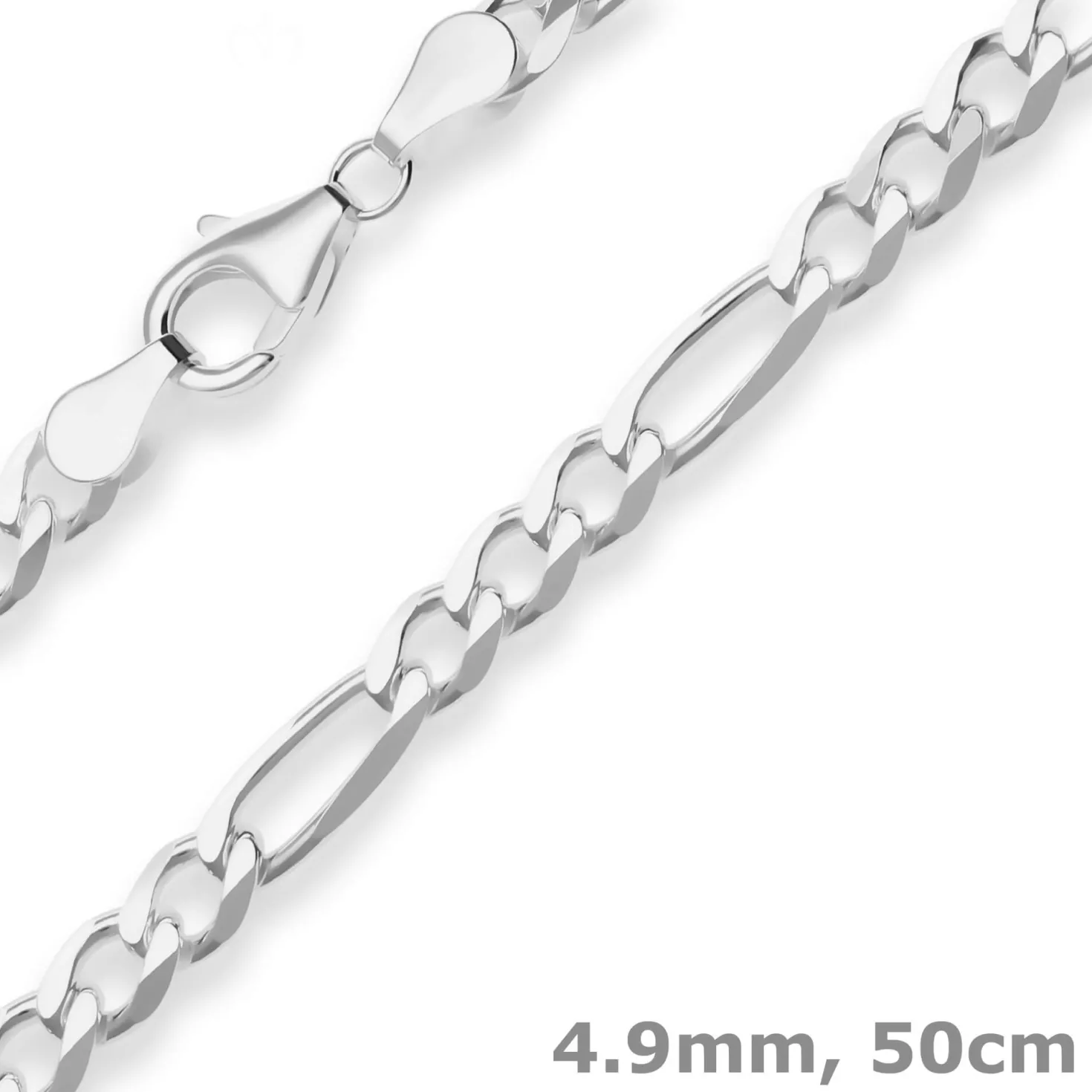 4,9mm Figarokette diamantiert Silberkette Collier Halskette aus 925 Silber 50cm