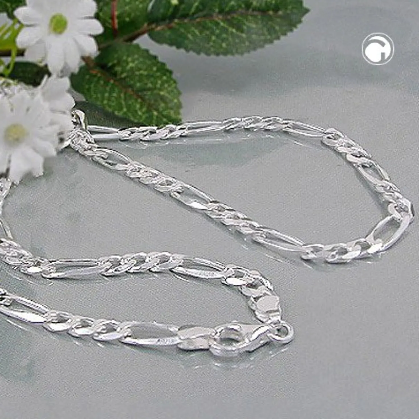 4,8mm Figarokette Halskette Collier aus 925 Silber 55cm flach Silberkette