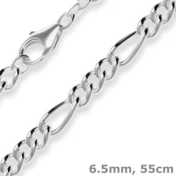 6,5mm Figarokette Silberkette Collier Halskette aus 925 Silber 55cm