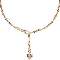 2,2mm Fußkettchen Fußschmuck Herz Zirkonia, 925 Silber rotvergoldet, 23-25cm
