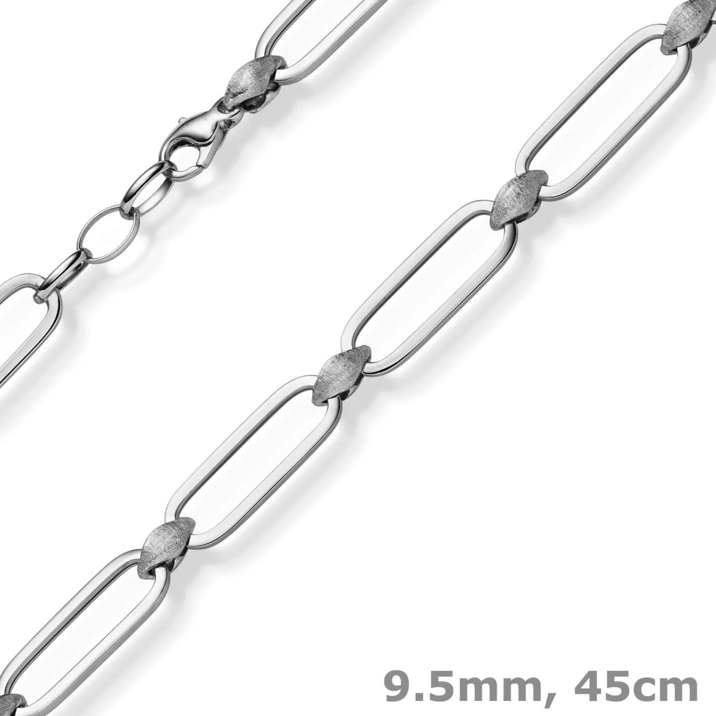 9,5mm Halskette Collier Paper-Clip Kette aus 585 Gold Weißgold teilmattiert 45cm