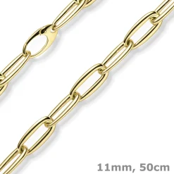 11mm Halskette Collier Paper-Clip Phantasie-Kette aus 585 Gold Gelbgold 50cm