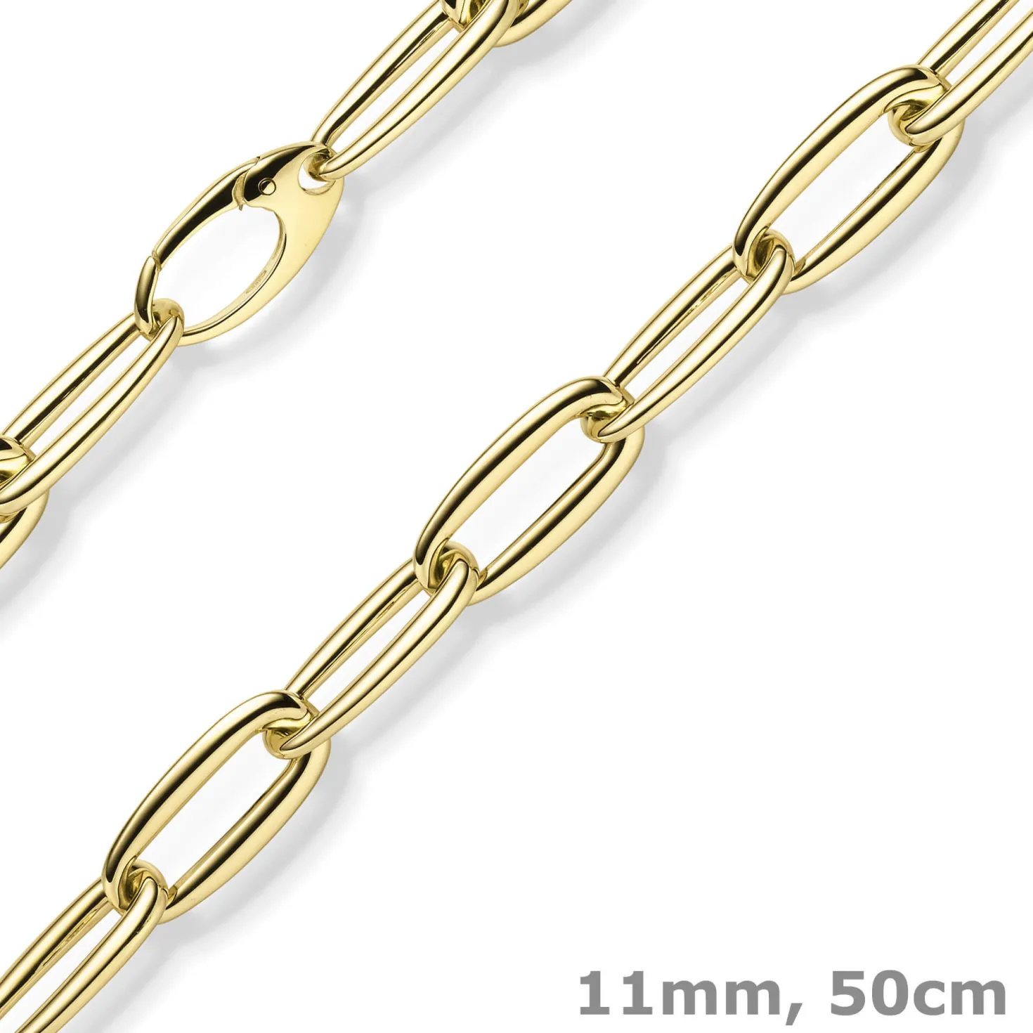 11mm Halskette Collier Paper-Clip Phantasie-Kette aus 585 Gold Gelbgold 50cm