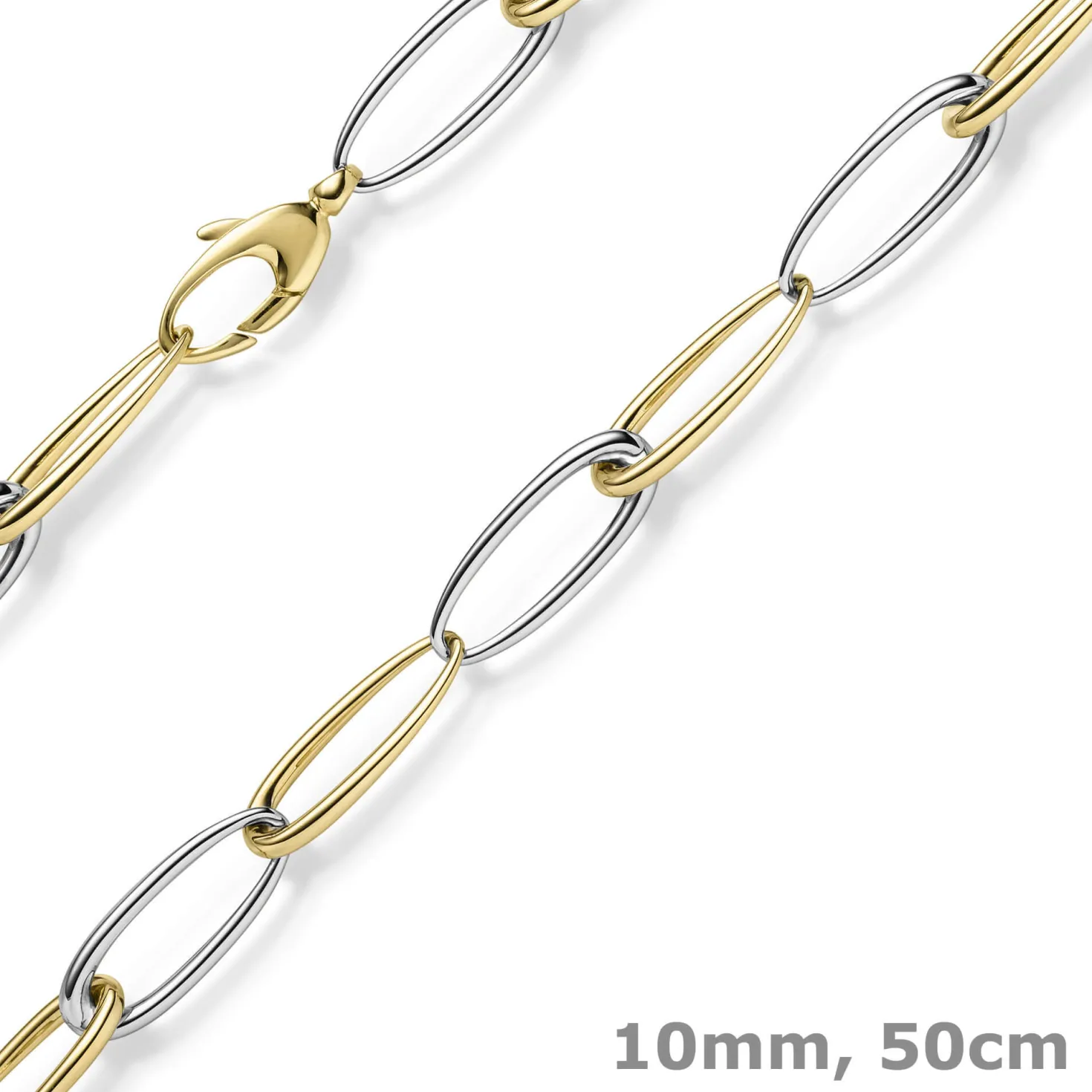10mm Halskette Collier Phantasiekette aus 585 Gold Gelbgold Weißgold 50cm