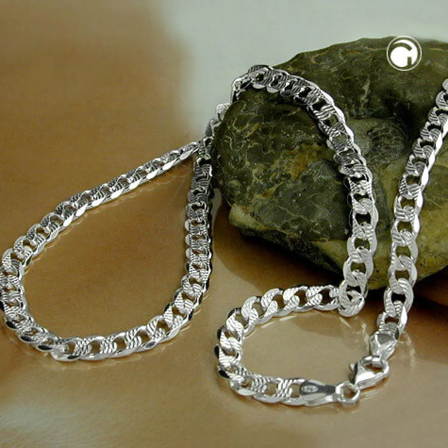 5,6mm Halskette flache Panzerkette mit Muster aus 925 Silber 55cm