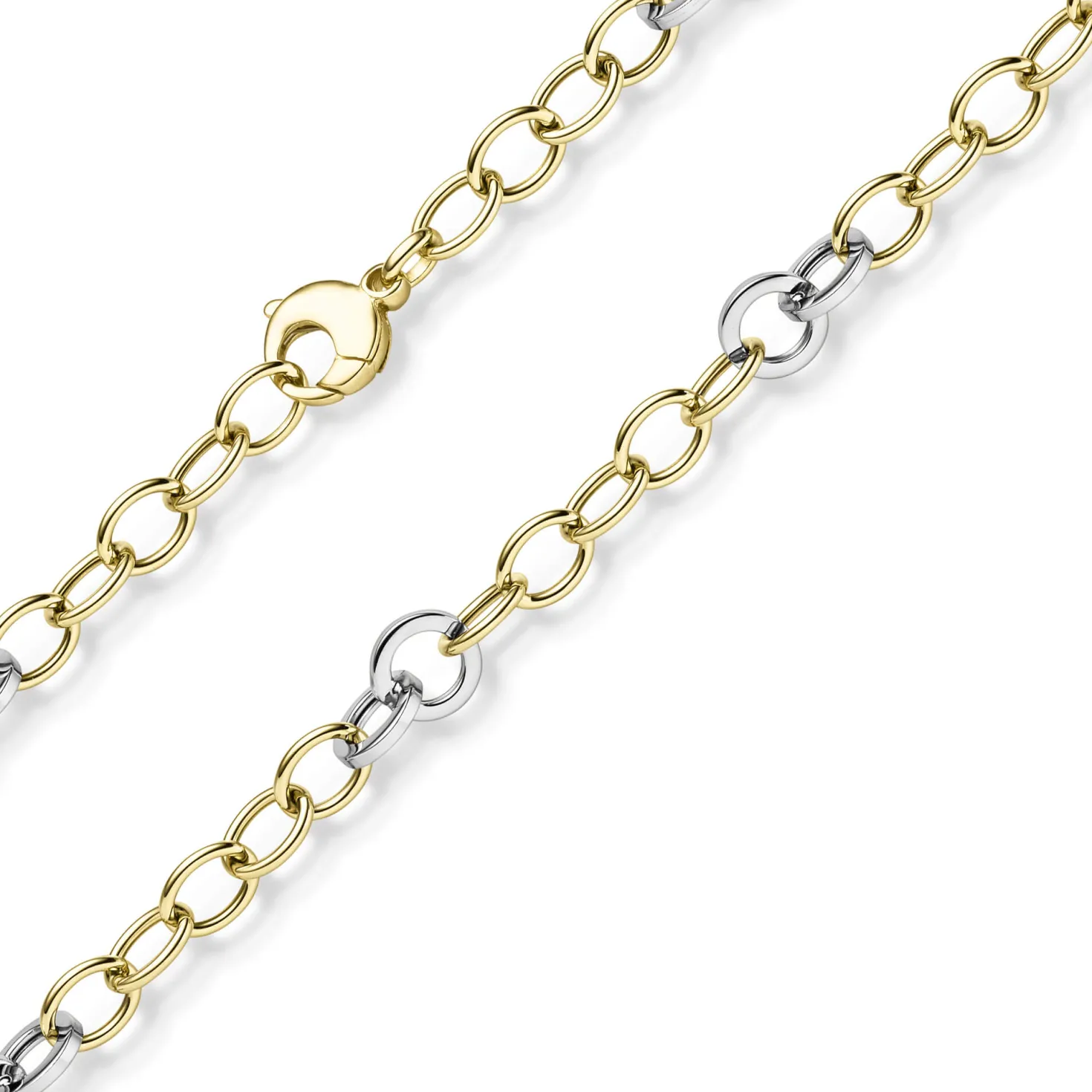 9,5mm Halskette Ringel-Kette Collier aus 585 Gold Gelbgold Weißgold bicolor 50cm