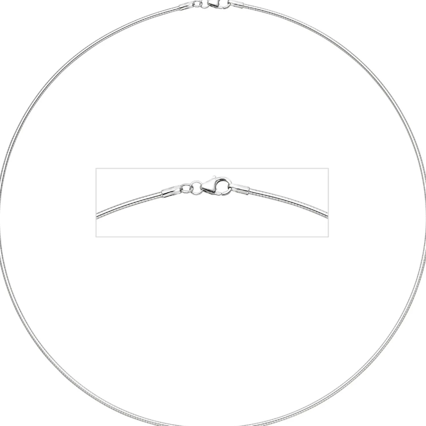 1,5mm Halsreif Omegakette Collier, 925 Silber rhodiniert, rund, 45cm