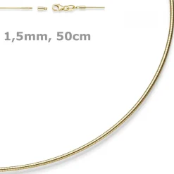 1,5mm Halsreif Omegareif Omegakette Collier 585 Gold Gelbgold 50cm abschraubbar