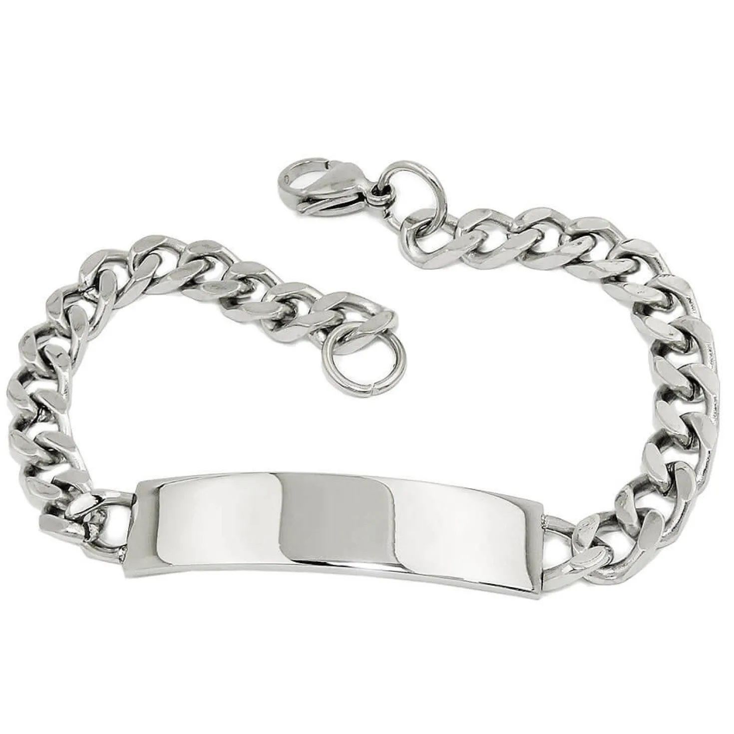 6,5mm Herren Schildband Panzer-Armband aus Edelstahl mit Gravurplatte 20cm