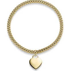 4mm Himbeer-Armband elastisch Herz Anhänger 585 Gold Gelbgold stretch flexibel