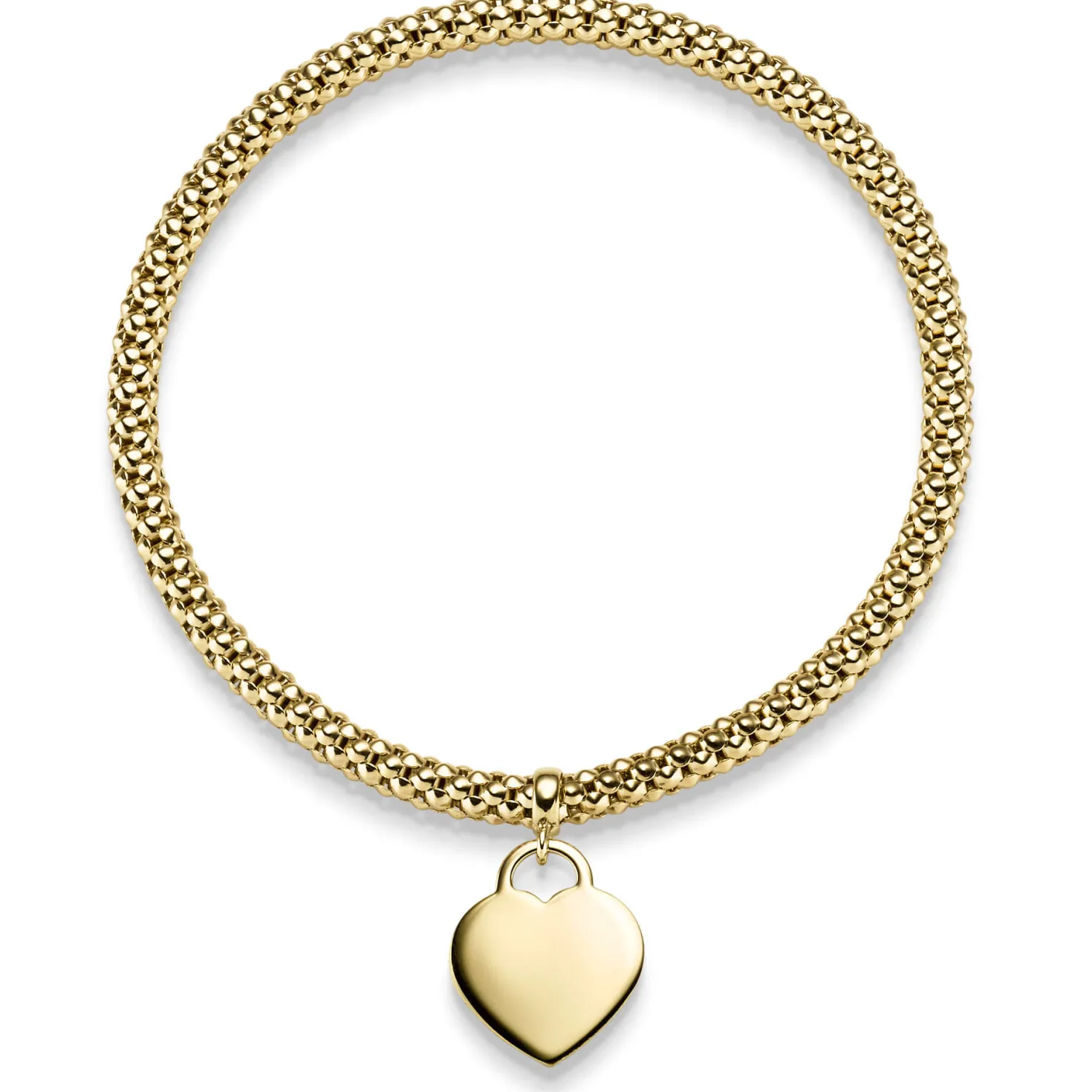 4mm Himbeer-Armband elastisch Herz Anhänger 585 Gold Gelbgold stretch flexibel