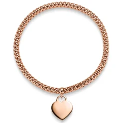 4mm Himbeer-Armband elastisch Herz Anhänger 585 Gold Rotgold stretch flexibel