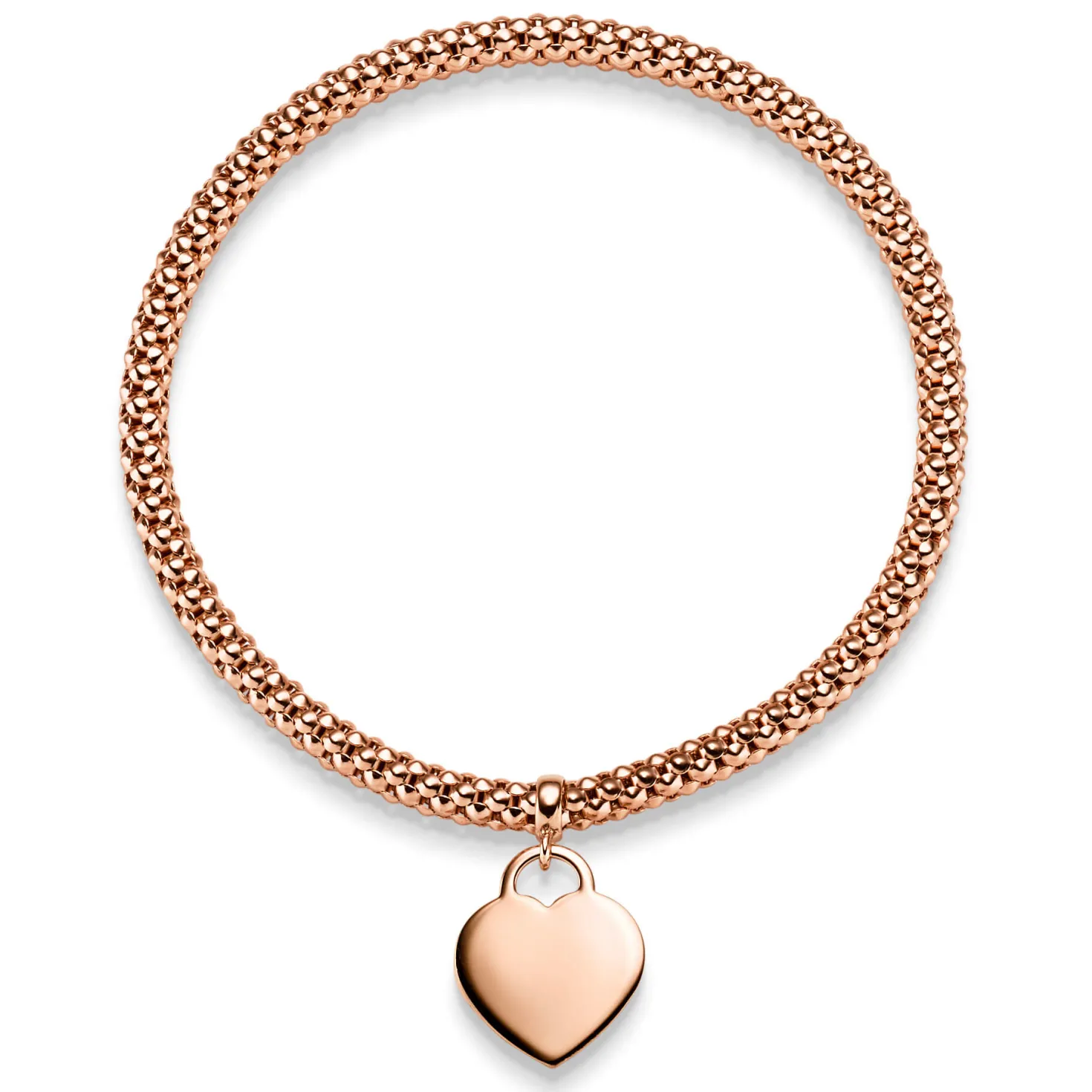 4mm Himbeer-Armband elastisch Herz Anhänger 585 Gold Rotgold stretch flexibel