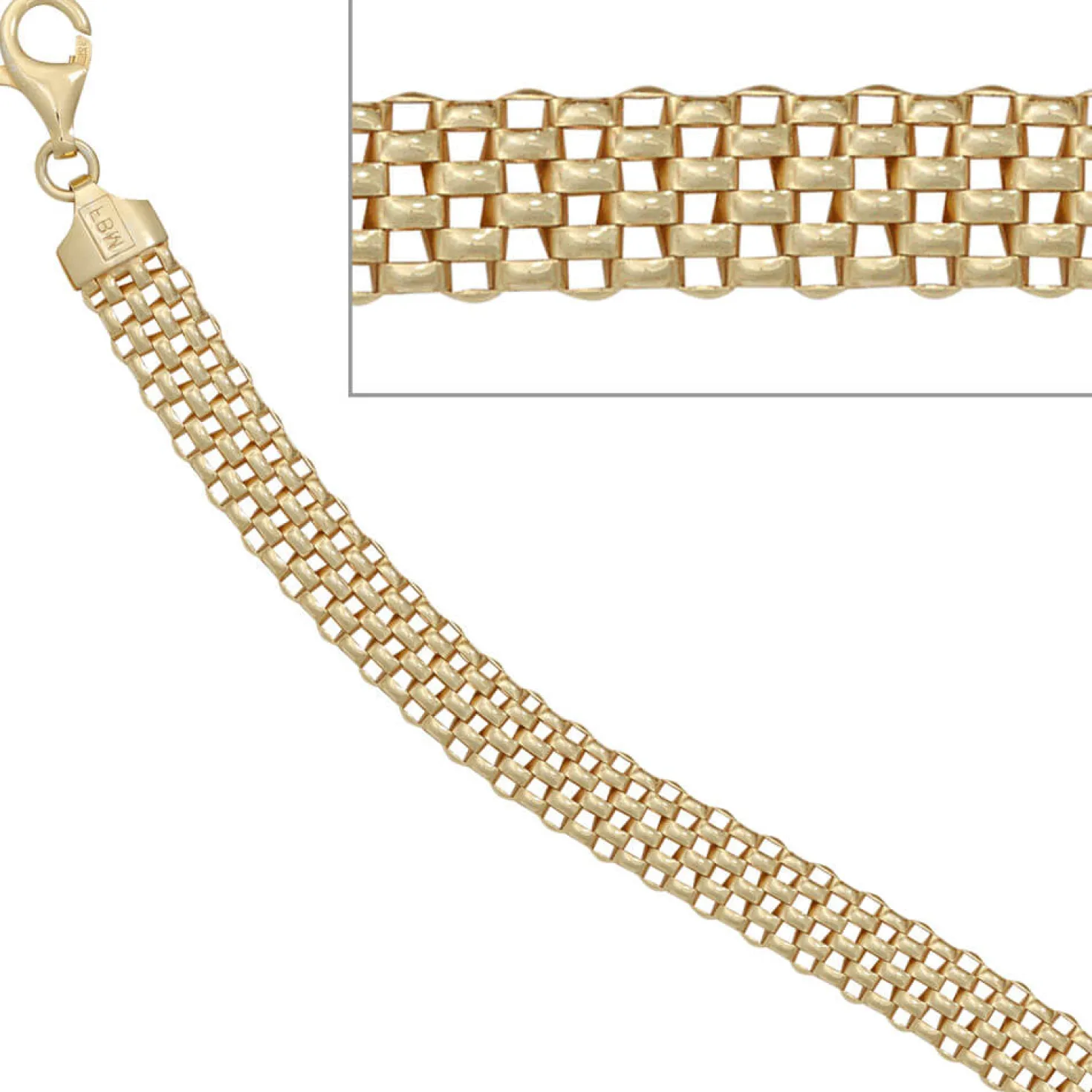 8mm Himbeer-Armband flach Armkette Armschmuck 925 Silber vergoldet Damen 19cm