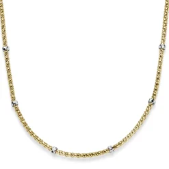 1,5mm Himbeer Collier Halskette aus 585 Gelbgold mit Rollos aus 585 Weißgold 42cm