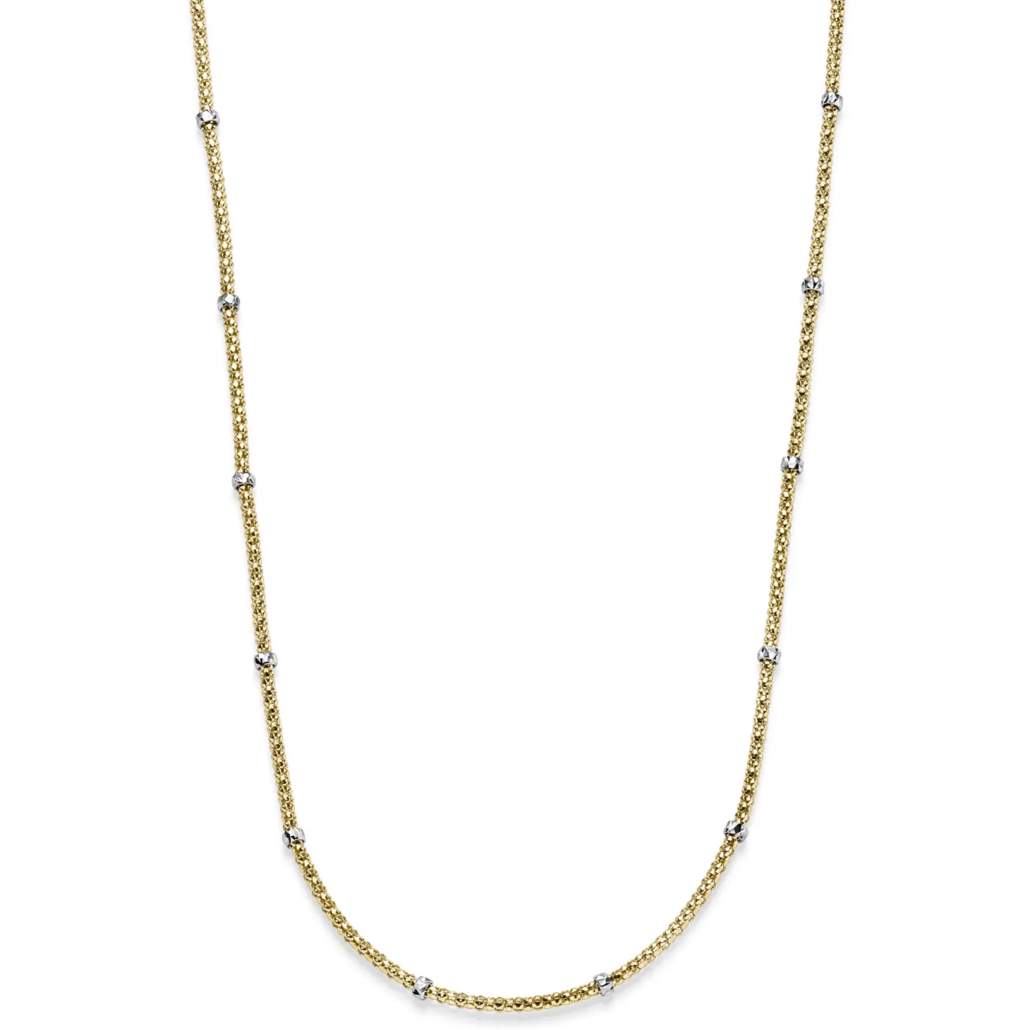 1,5mm Himbeer Collier Halskette aus 750 Gelbgold mit Rollos aus 750 Weißgold 45cm
