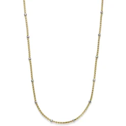1,5mm Himbeer Collier Halskette aus 585 Gelbgold mit Rollos aus 585 Weißgold 50cm