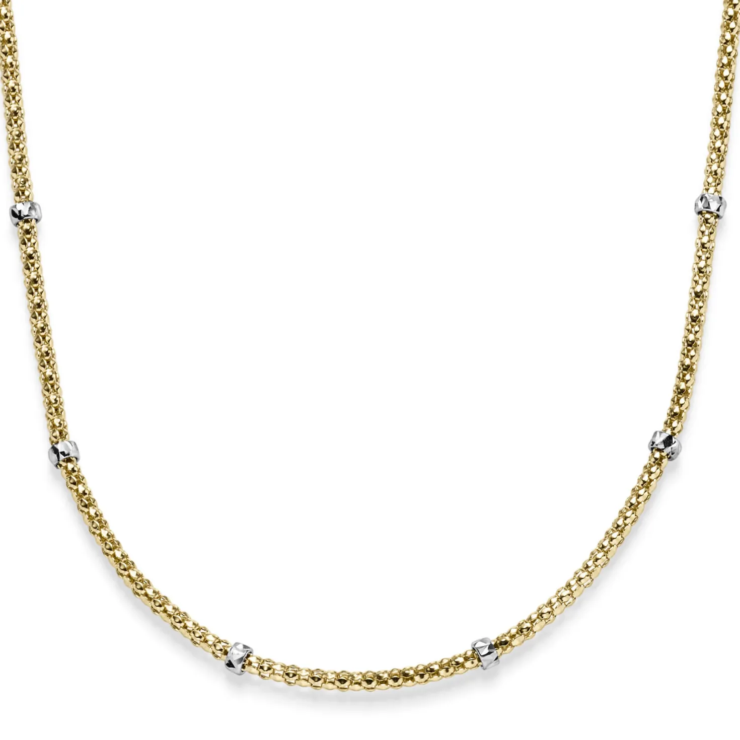 1,5mm Himbeer Collier Halskette aus 750 Gelbgold mit Rollos aus 750 Weißgold 42cm