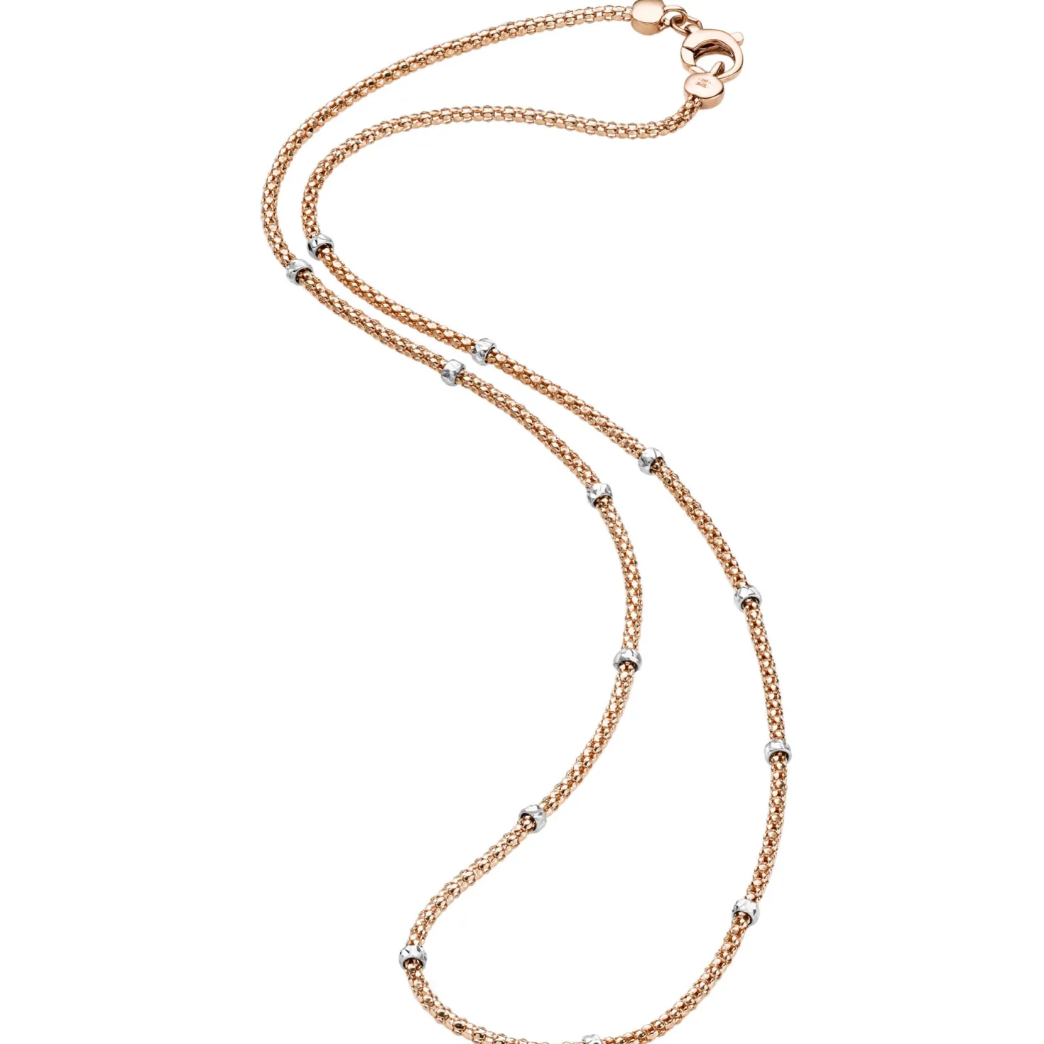 1,5mm Himbeer Collier Halskette aus 750 Rotgold mit Rollos aus 750 Weißgold 42cm
