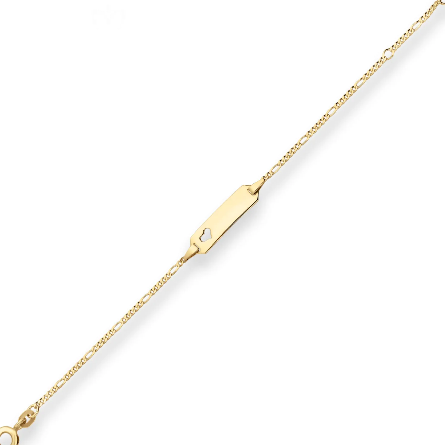 1,5mm Id-Armband Figarokette diamantiert Herz aus 585 Gold Gelbgold 14cm