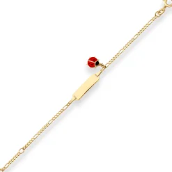 1,9mm Id-Armband Figarokette diamantiert Marienkäfer aus 585 Gold Gelbgold 14cm