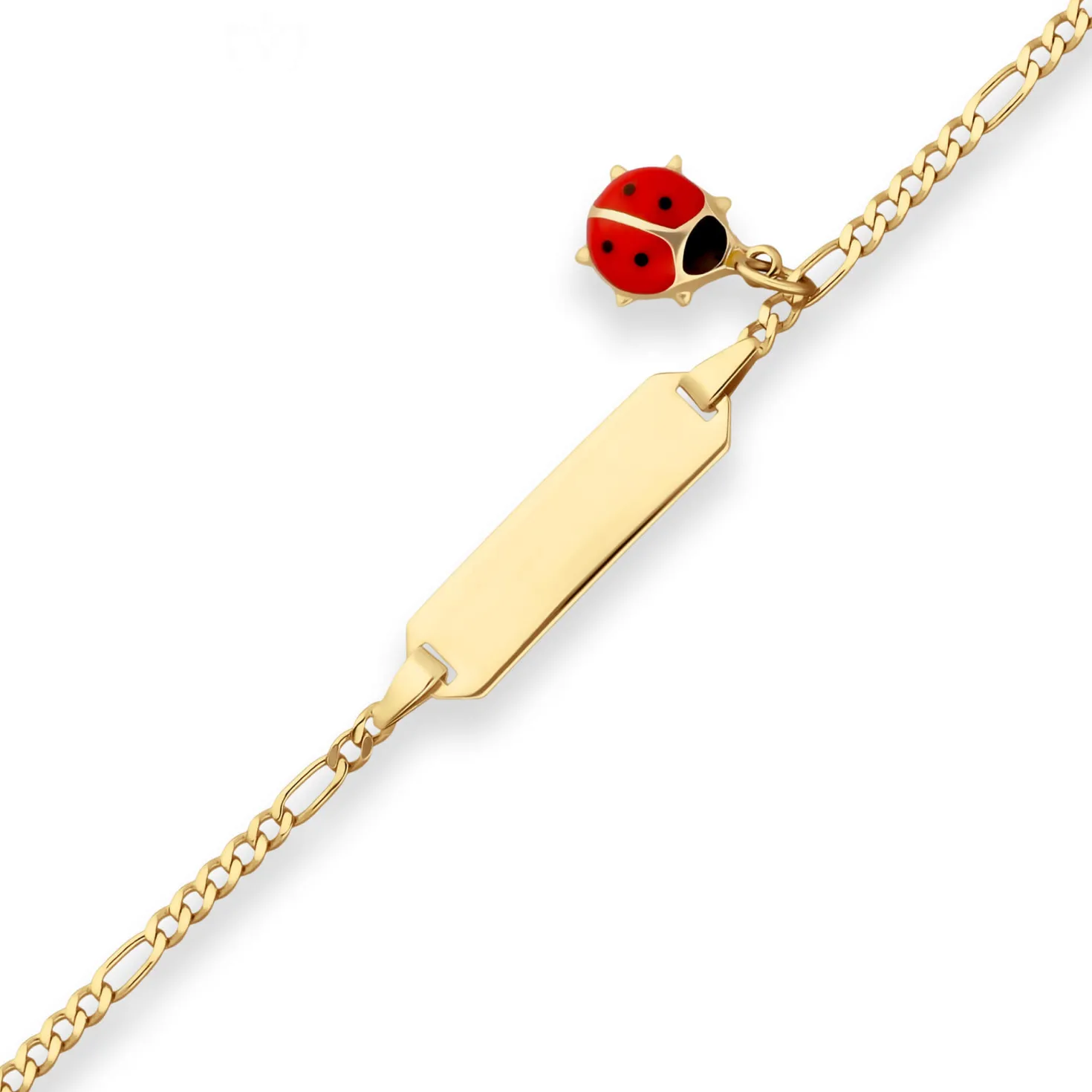 1,9mm Id-Armband Figarokette diamantiert Marienkäfer aus 585 Gold Gelbgold 14cm
