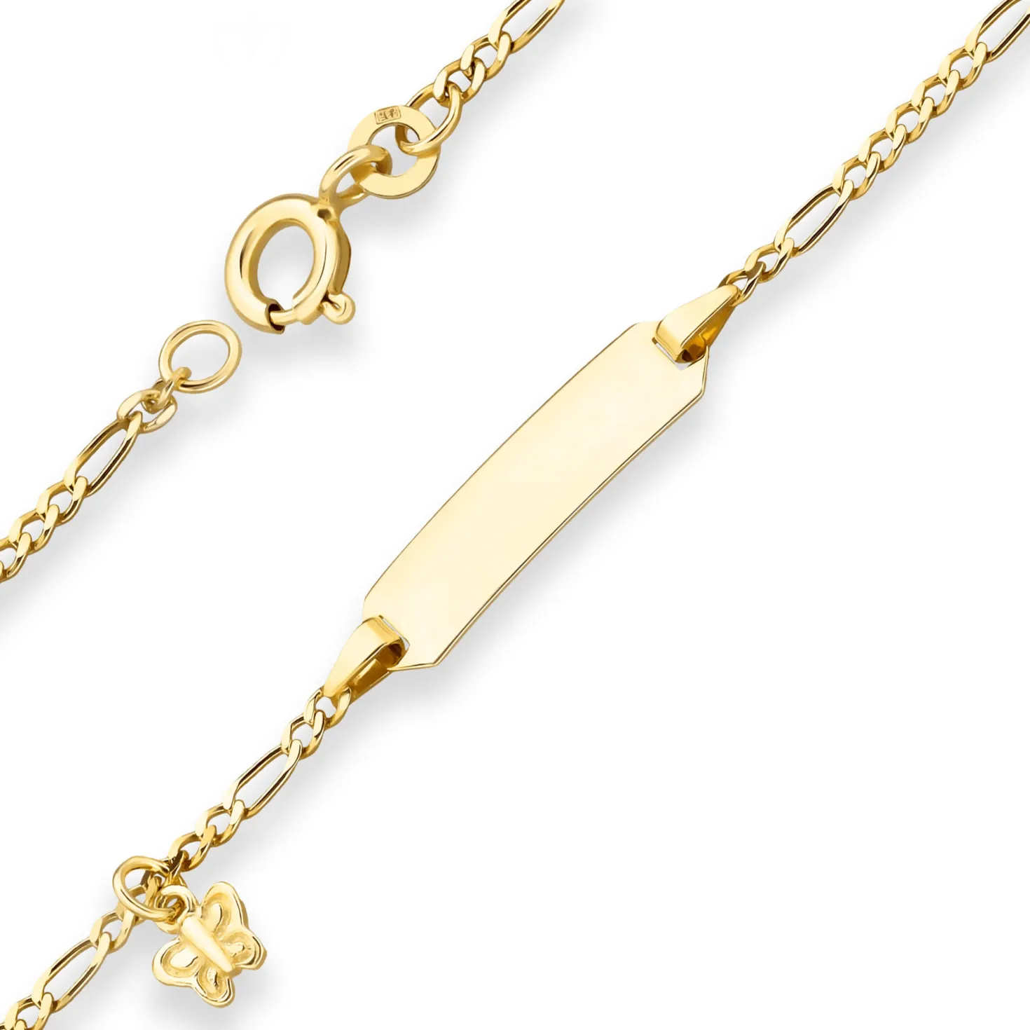 1,9mm Id-Armband Figarokette diamantiert Schildband, Schmetterling 333 Gelbgold