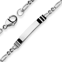 3,4mm Id-Armband Figarokette diamantiert Schildband 925 Silber rhodiniert 21cm